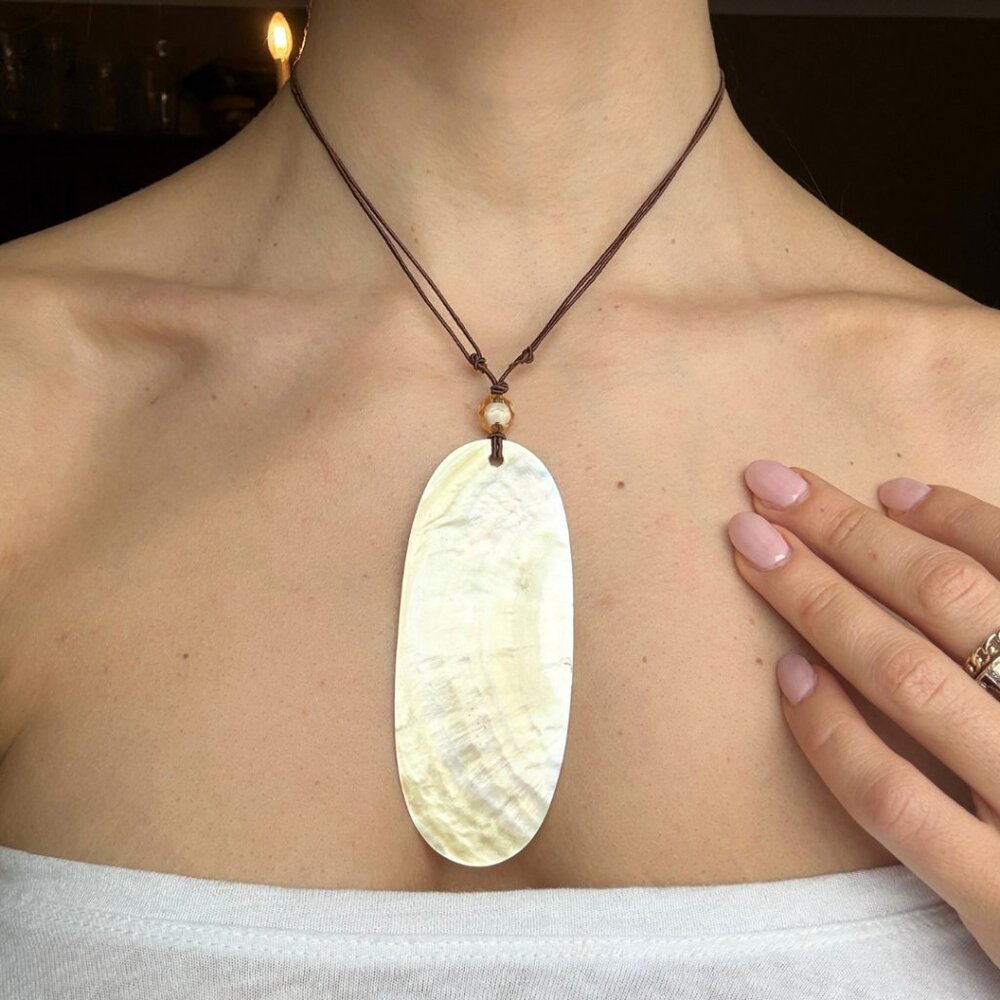 Artisan Brazilian Mother of Pearl Shell Statement Necklace - Adjustable